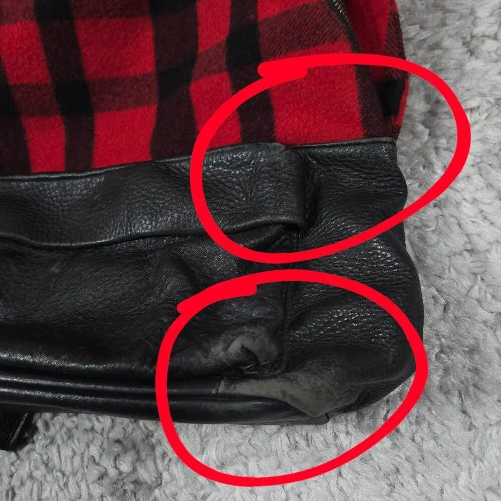 READ Mcq by Alexander Mcqueen Red Black Buffalo Plaid Wool Leather Backpack
